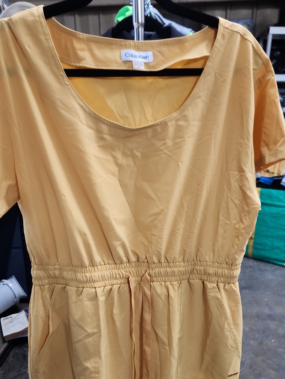 Calvin Klein Women's Mustard Short-Sleeve Drawstring Dress